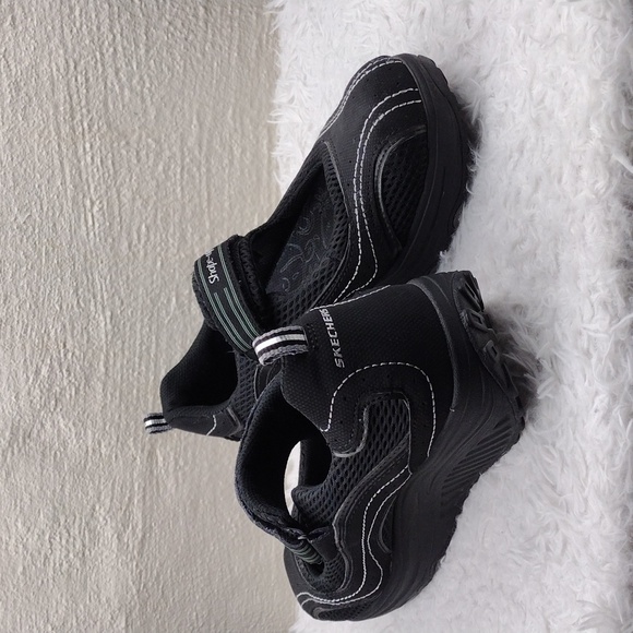 Skechers Shape-Ups Sleek Fit Black Leather Mesh Upper Mary-Jane Wedge Sneaker - Picture 16 of 16